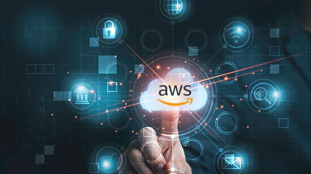 A finger pressing an AWS cloud